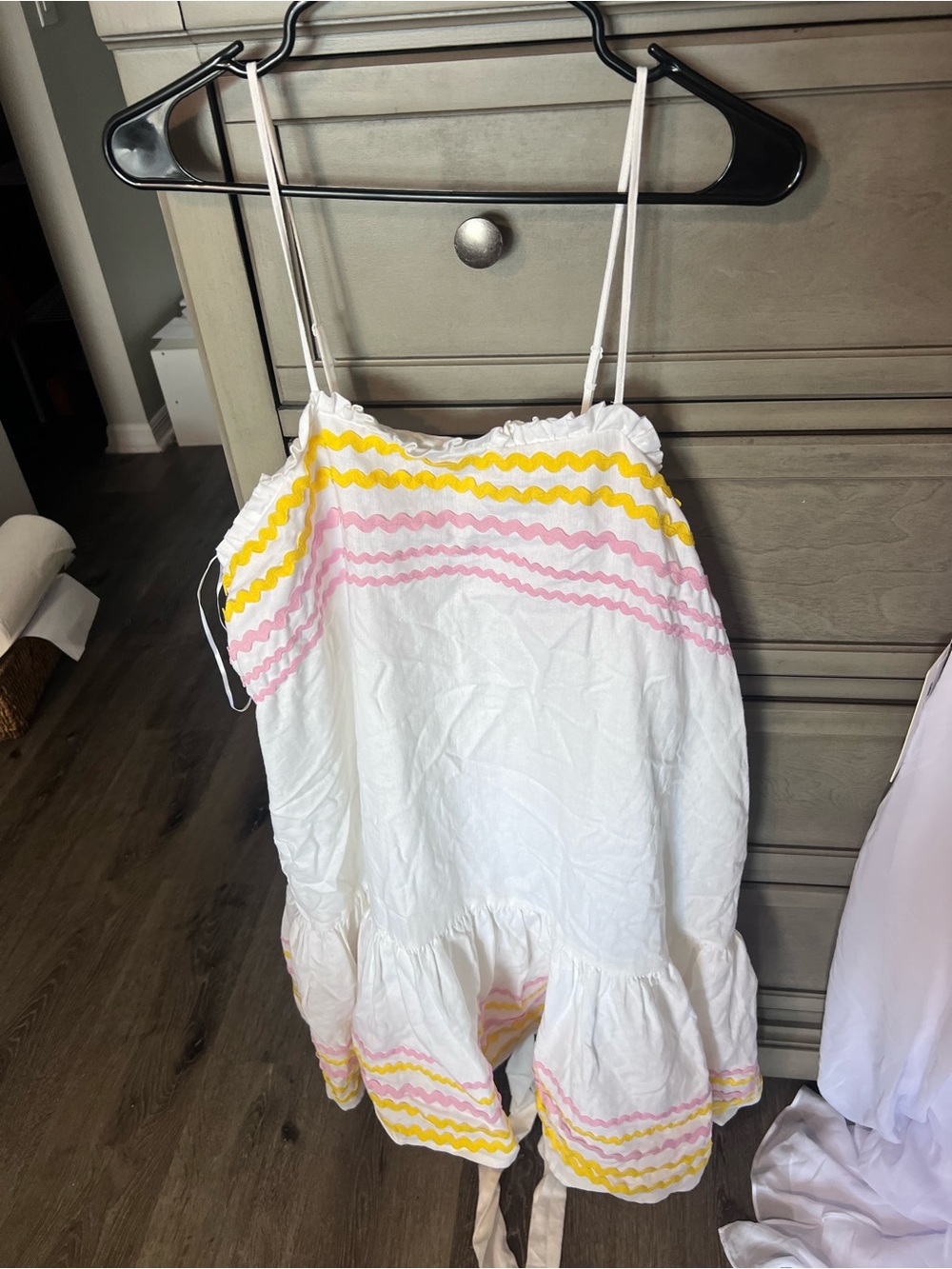 White Sundress with Pink & Yellow Trim